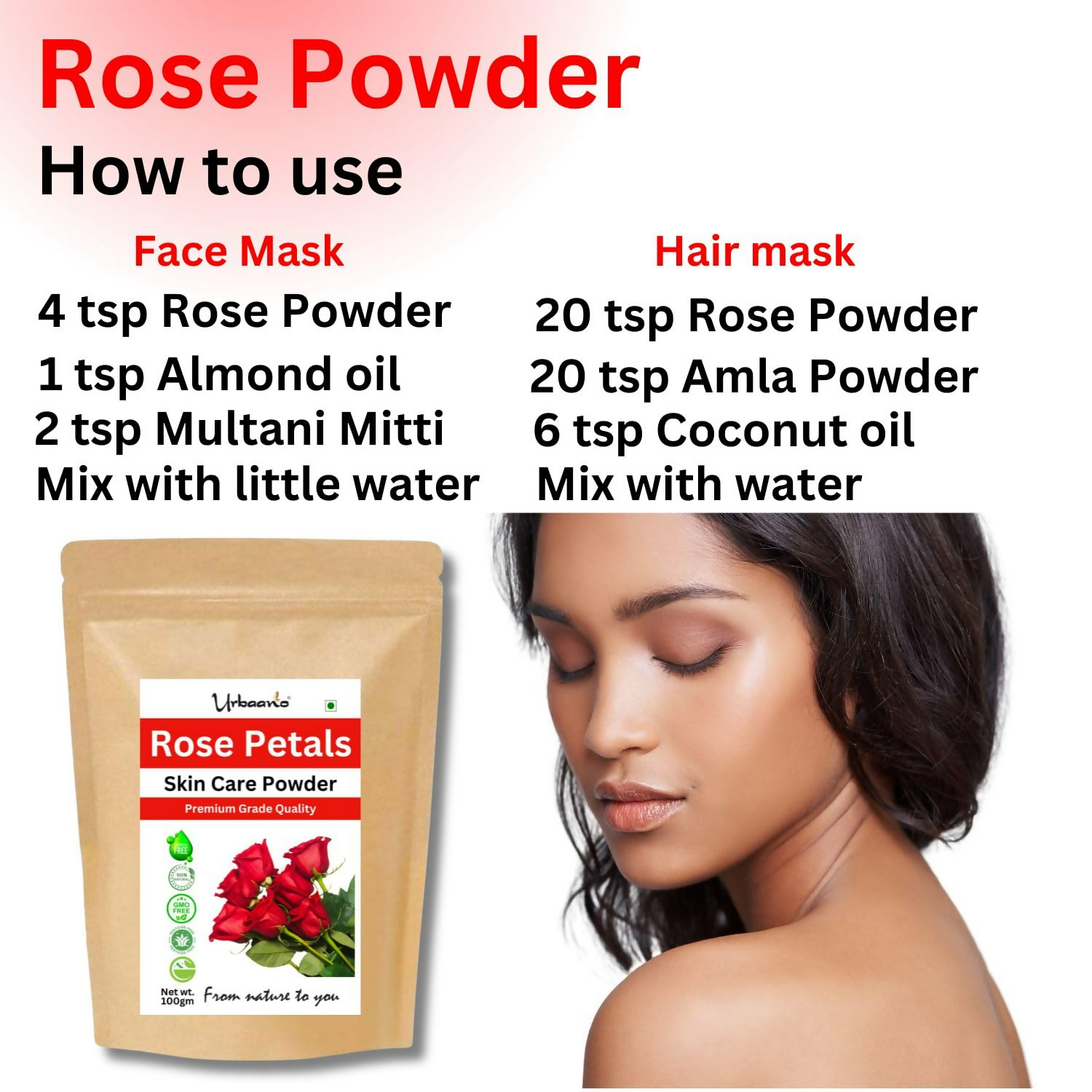 Urbaano Herbal Rose Petal Powder Double Filtered Natural Pure For Skin 