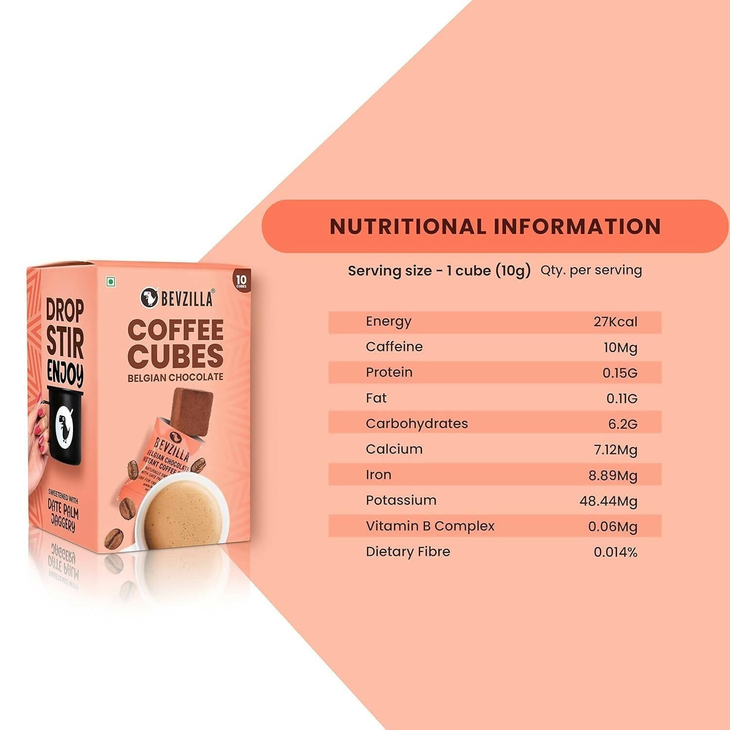 Bevzilla Instant Coffee Cubes Pack with Organic Date Palm Jaggery - Belgian Chocolate 