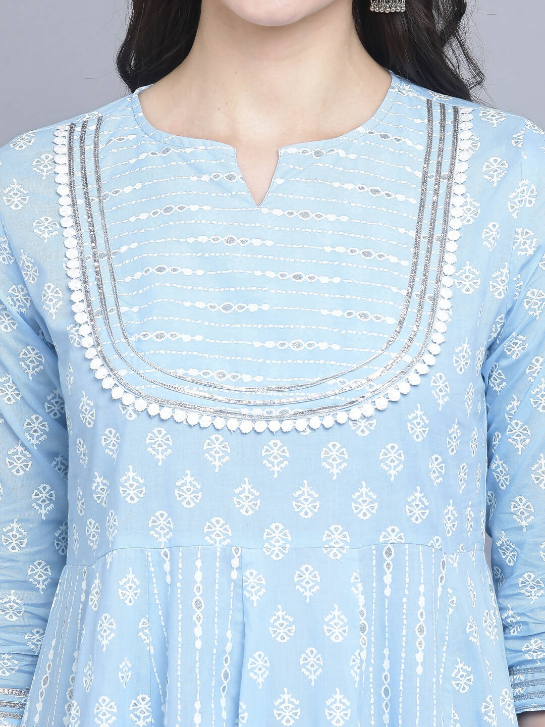 Myshka Women's Blue Ethnic Motifs Empire Midi Dress