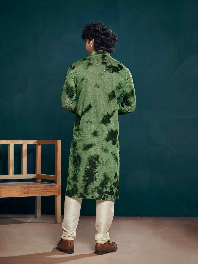 Green Viscose Designer Sequance Embroidery Work Men's Kurta Set - Mahotsav