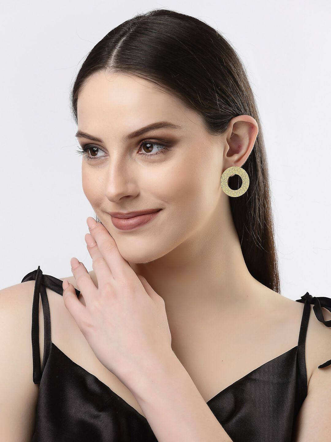 NVR Women Gold-Plated Cut Out Circle Drop Earrings - Grab2buy