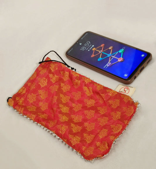 Sanskritea Brocade Drawstring Mobile Pouch - yellow