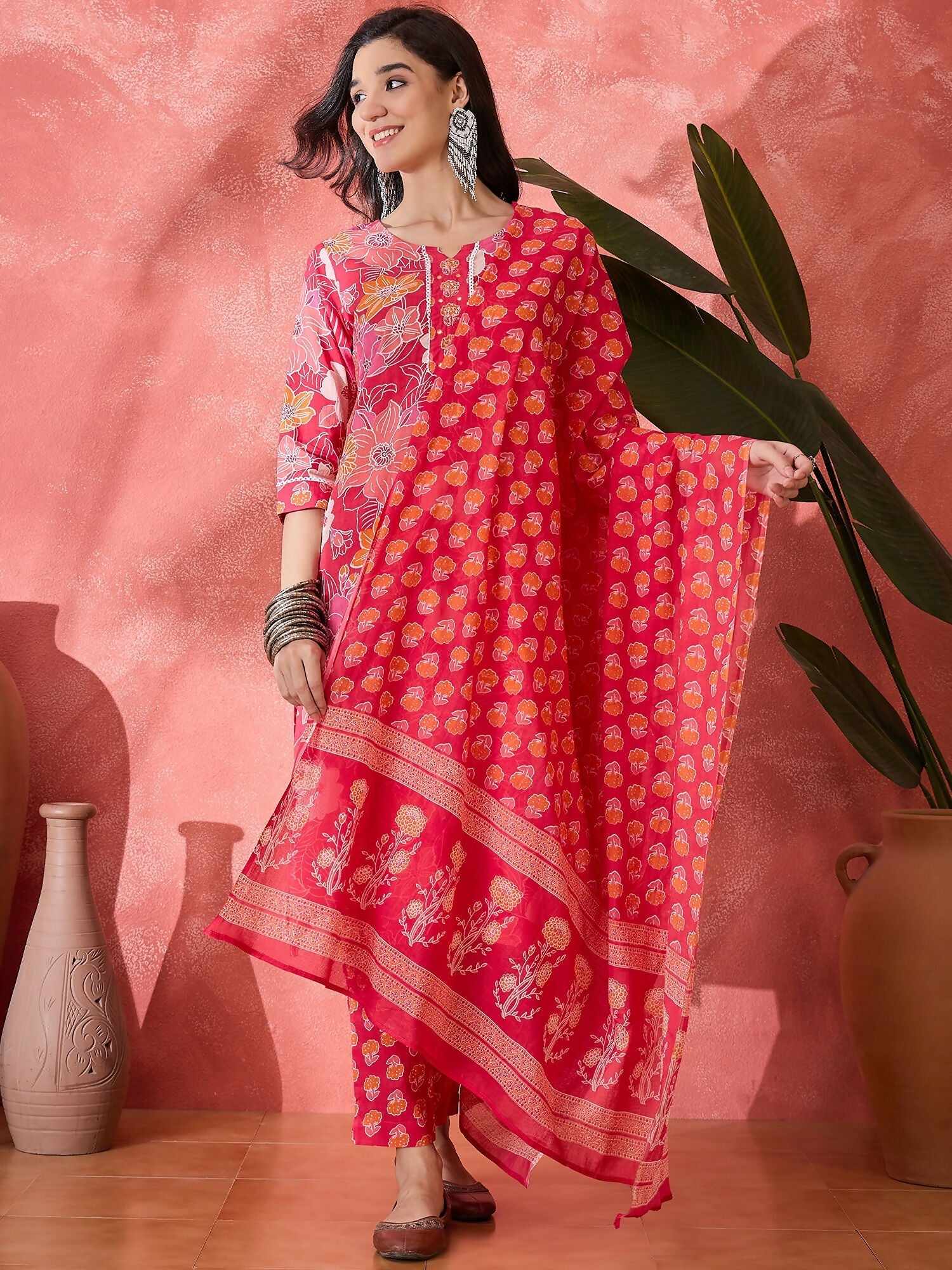 Joban Fashion Printed Pink Pure Cotton Kurta Set