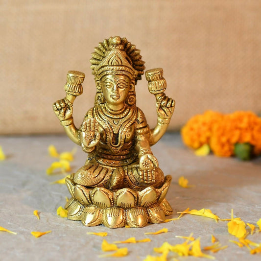 Collectible India Brass Lakshmi Goddess Statue - Grab2buy