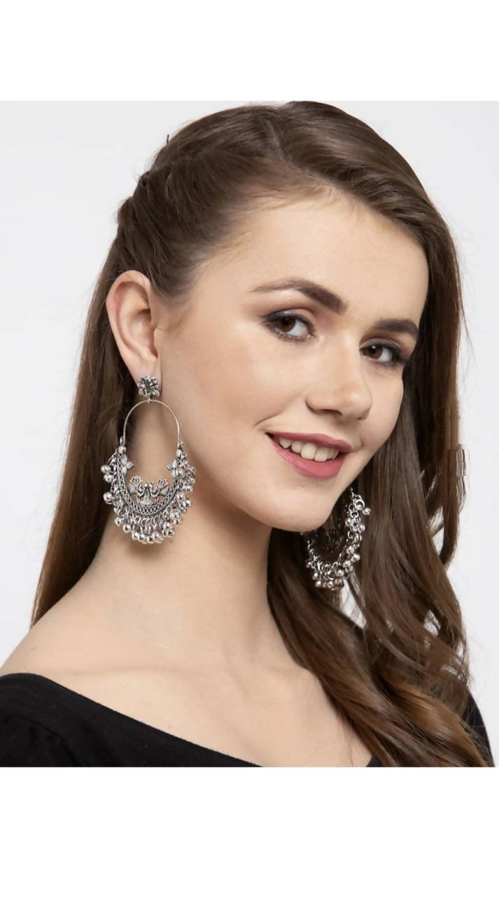 Mominos Fashion Silver-Plated Peacock Design Chandbali Earrings - Grab2buy