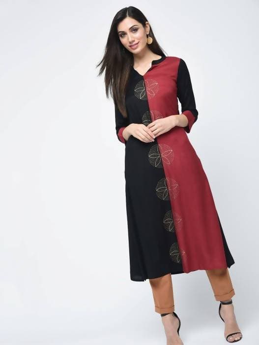 Aniyah Rayon Block Printed Double Color Straight Kurta (AN-112K) | Grab2Buy