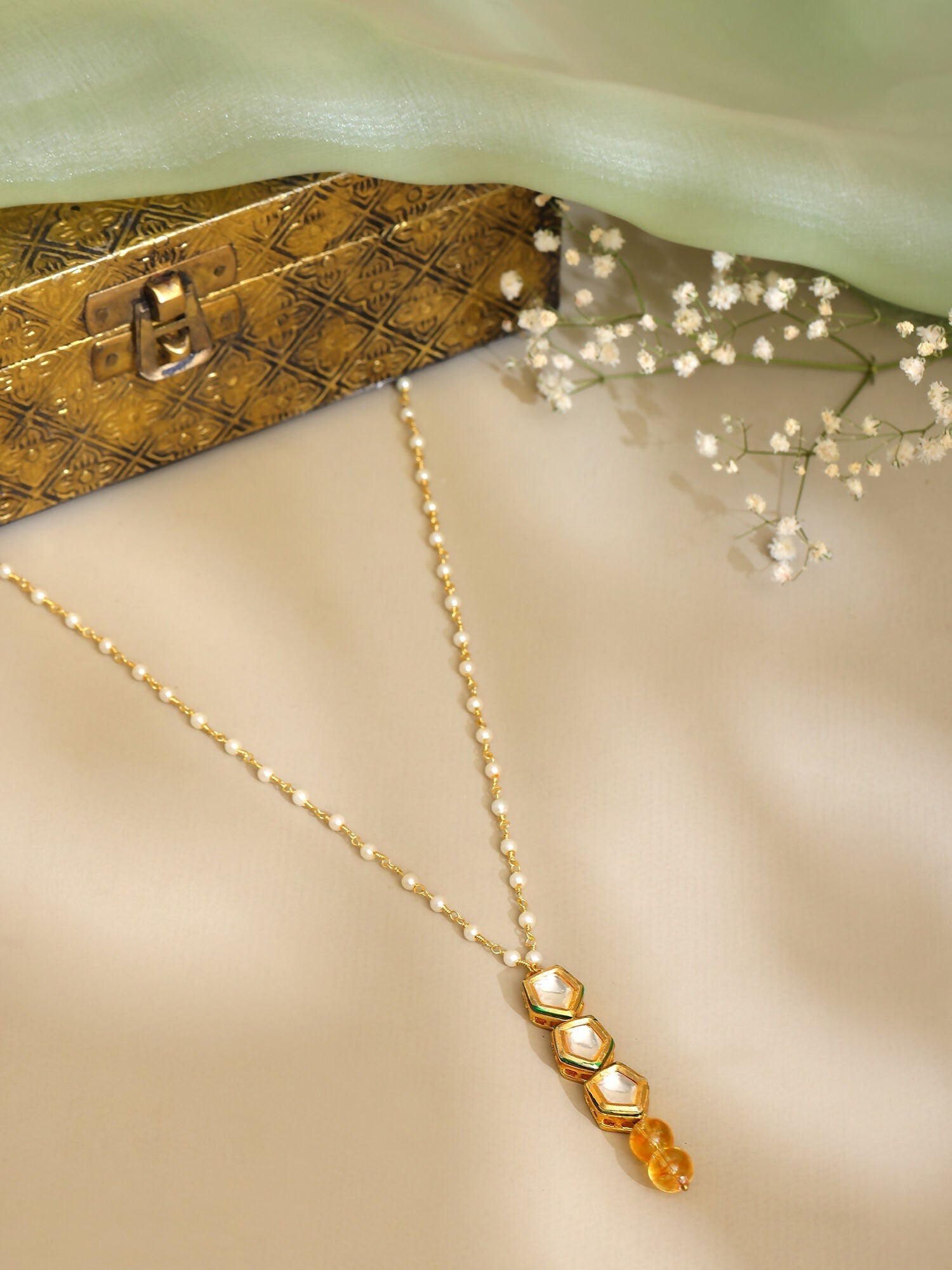 Ruby Raang Yellow Citrine Kundan Necklace | Grab2Buy