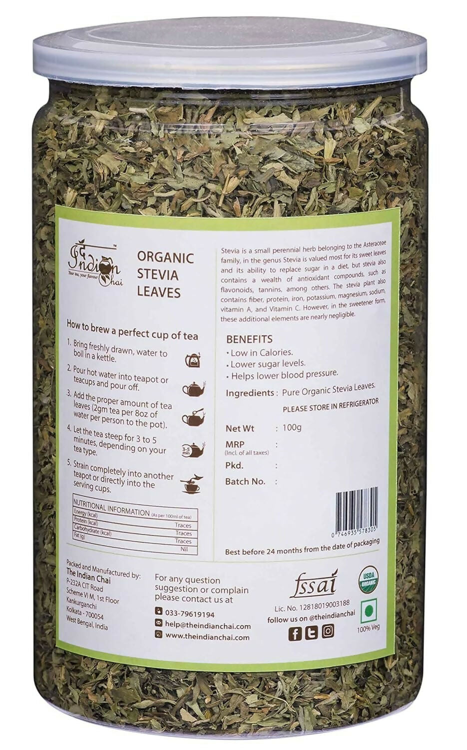 The Indian Chai - Organic Stevia Leaves Tea 