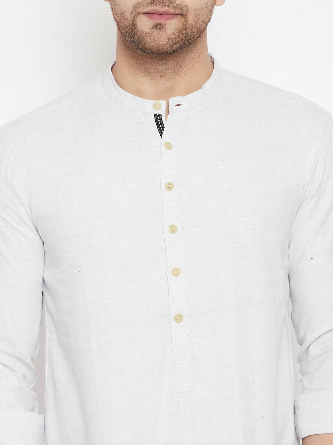 Even Apparels Cream Acrylic Short Men's Kurta With Band Collar