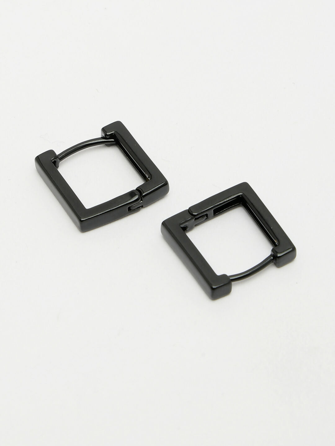 NVR Men's Black Rhodium-Plated Geometric Shape Stainless Steel Hoop Earrings - Grab2buy