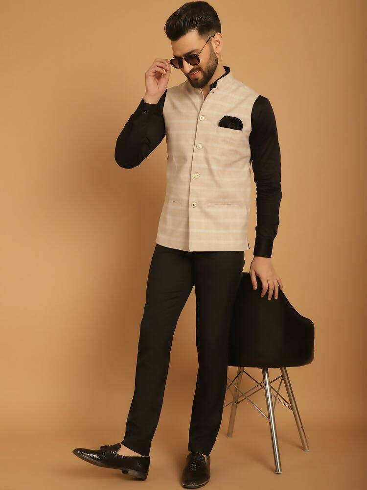 Even Apparels Nehru Jacket With Welt Pockets - Beige 