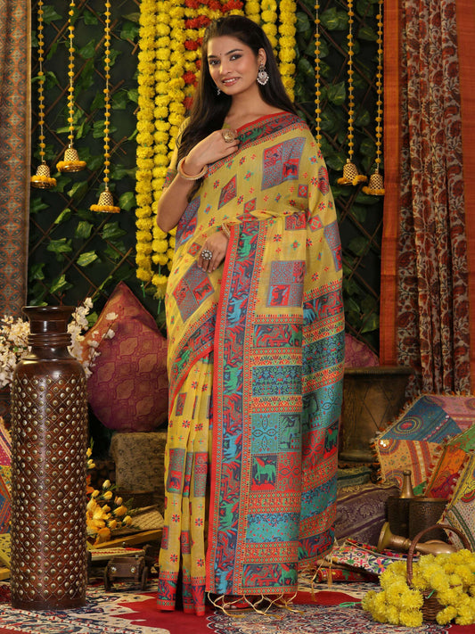 Shree Shyam Fashion Linen Cotton Yellow Saree