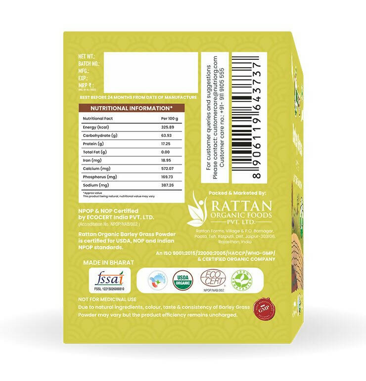 Nutriorg Certified Organic Barley Grass Powder 