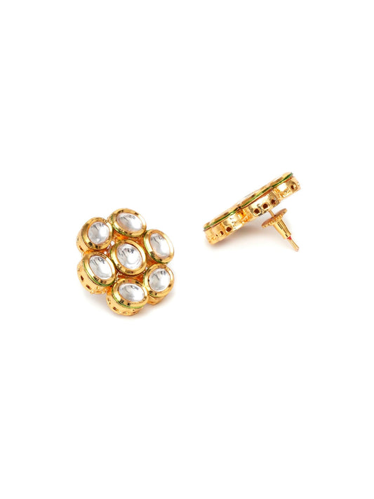 Kundan Round Maang Tikka with Studs Jewellery Set (Gold) - Ruby Raang - Grab2buy