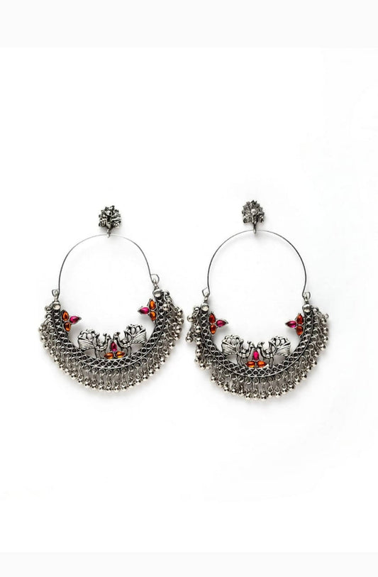 Mominos Fashion Silver-Plated Peacock Design Multi-Color Chandbali Earrings 