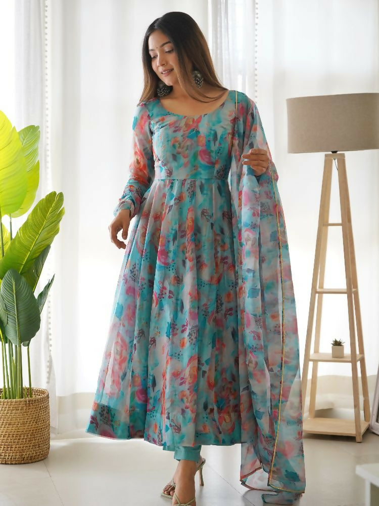 Joban Fashion Sky Kurta Set Organza Sequin Embroidery Work 