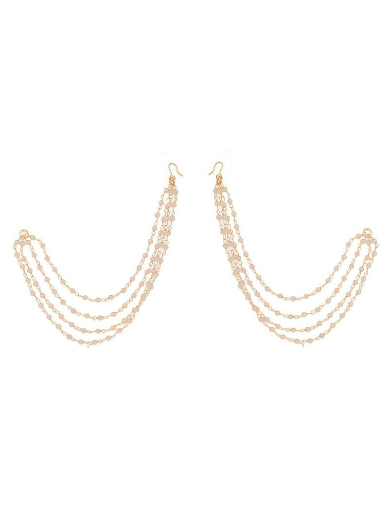 NVR Pearl Studded Classic Gold-Polished 4 Line Ear Chain Ear Cuff 