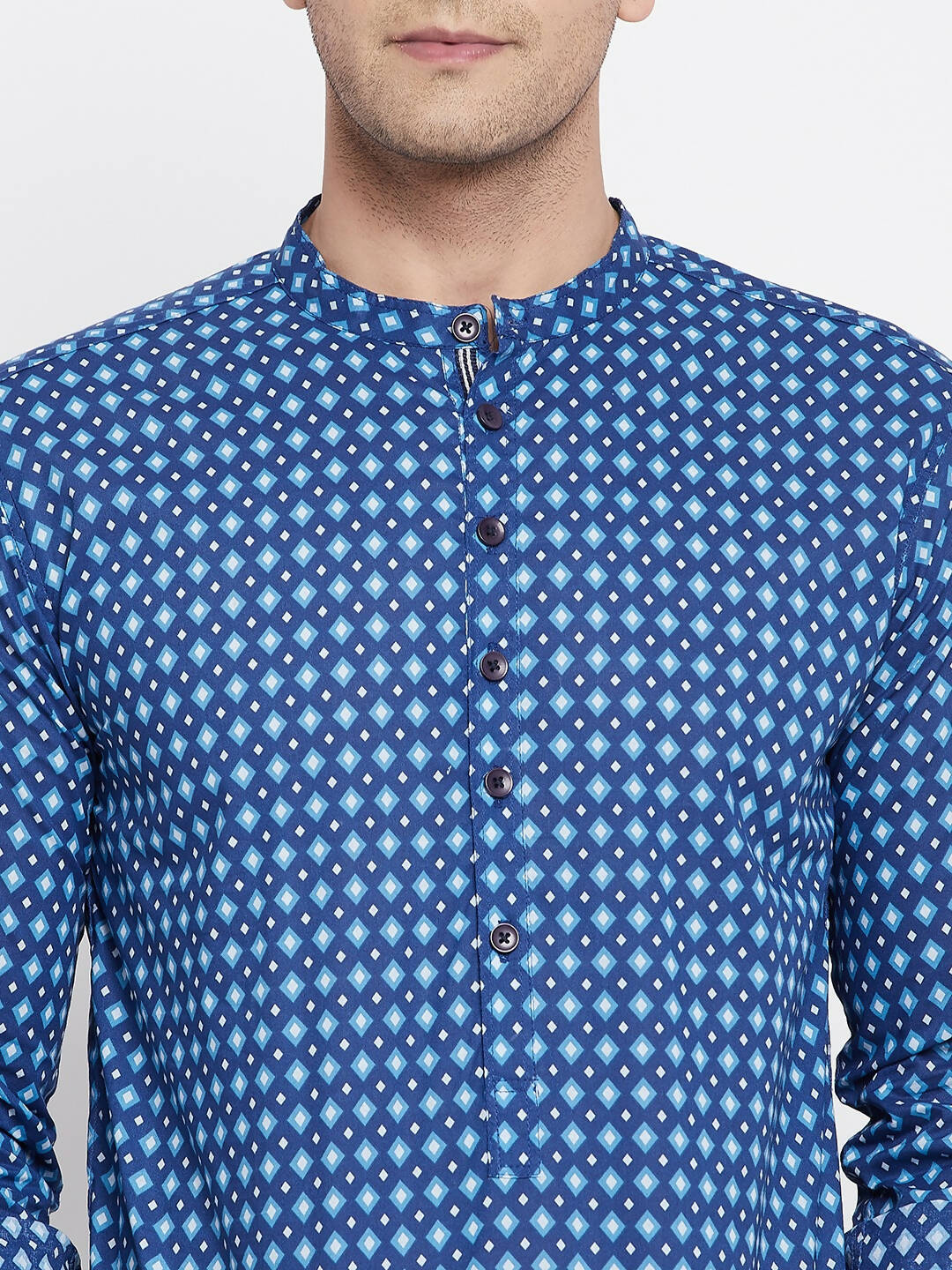 Even Apparels Blue Men's Pure Cotton Kurta With Band Collar 