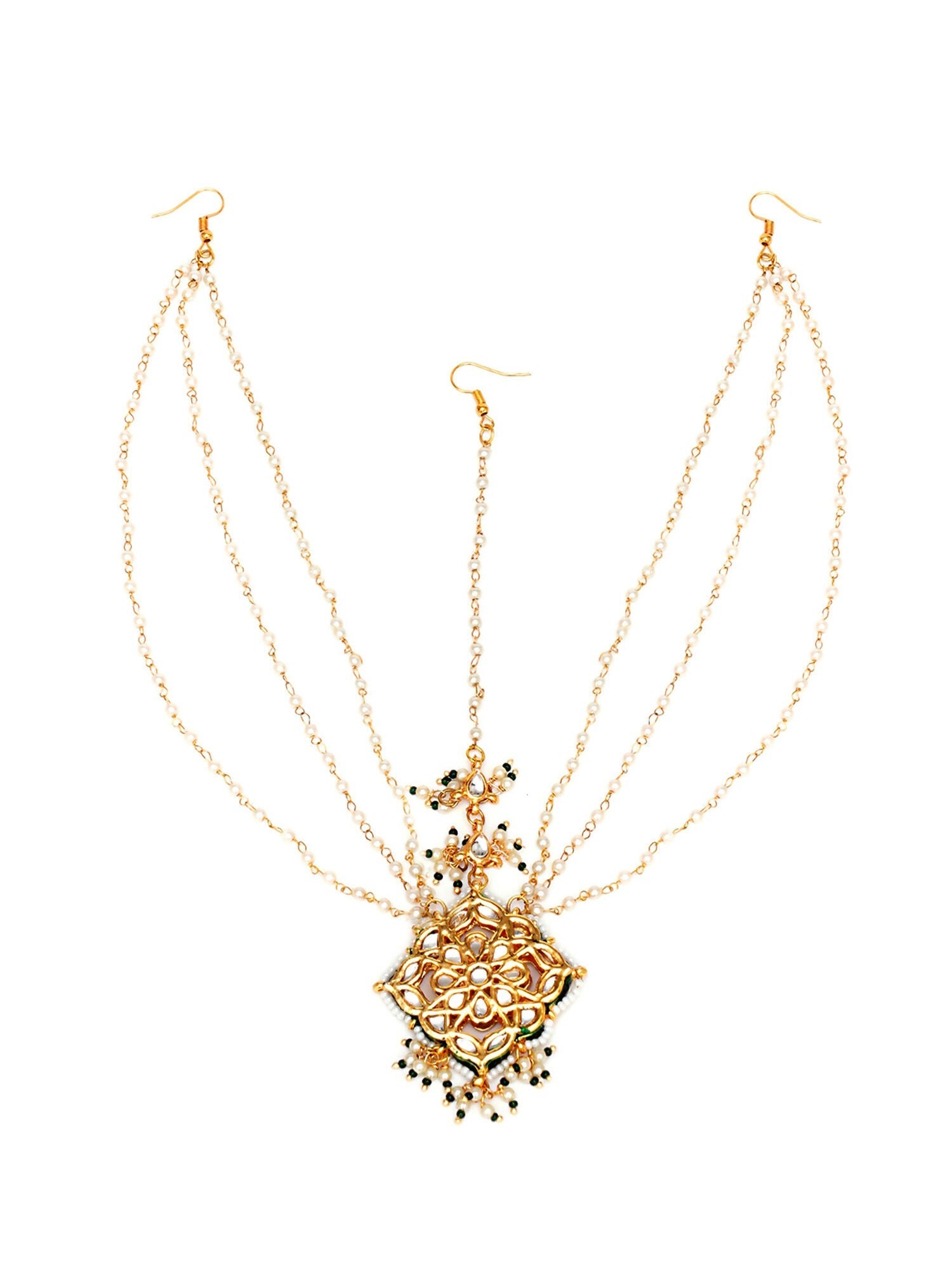 Layered Pearl Matha Patti (Gold) - Ruby Raang | Swadesiicart