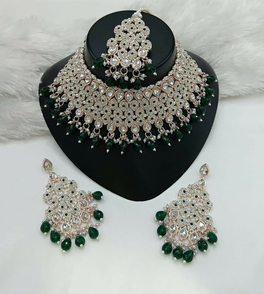 Joban Fashion Women Green Stone Work Necklace Set