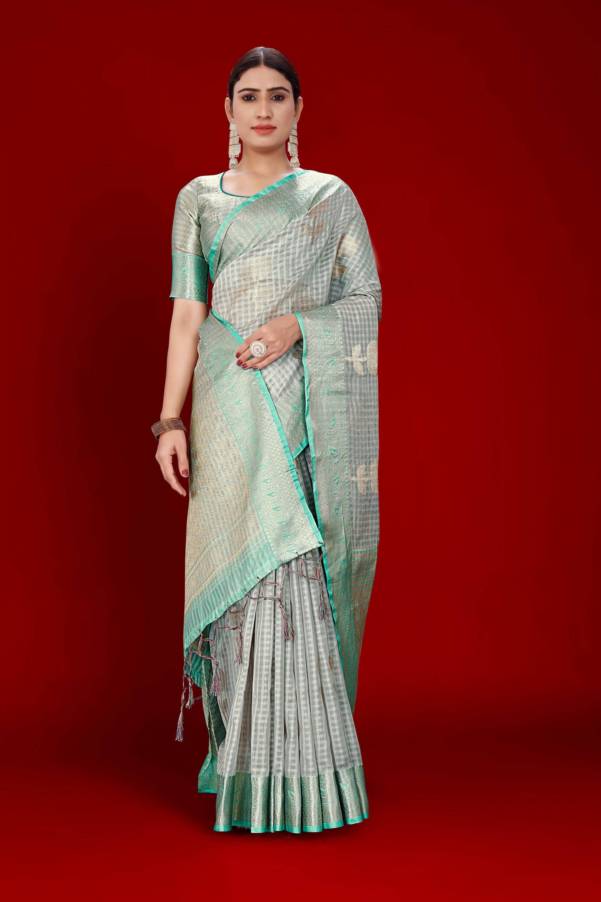 Grey Soft Organza Woven Design Saree With Unstitched Blouse Piece - Zaara