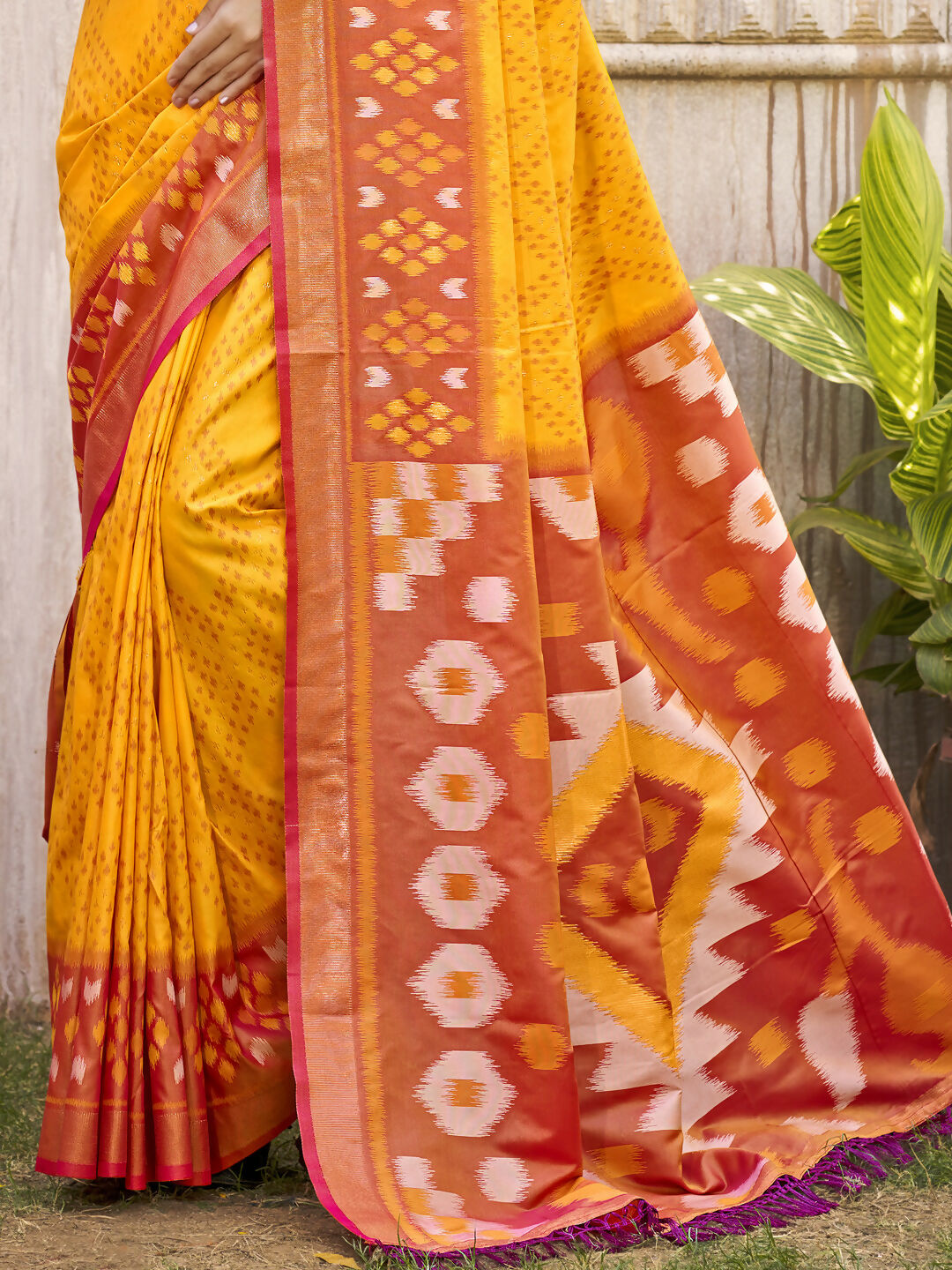 Shree Shyam Fashion Pochampalli Silk Yellow Saree
