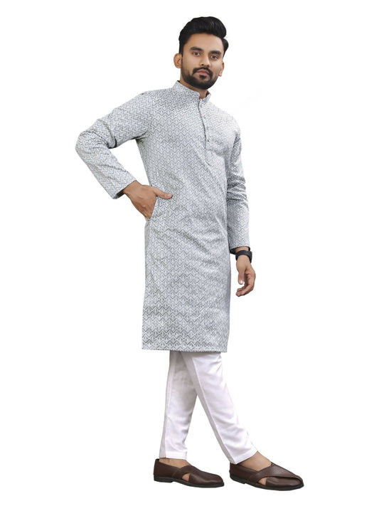 Anaita Grey Lucknowi Work Silk Straight Kurta