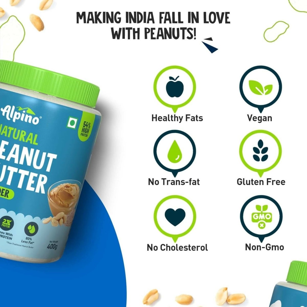 Alpino Natural Peanut Butter Powder Unsweetened - Grab2buy