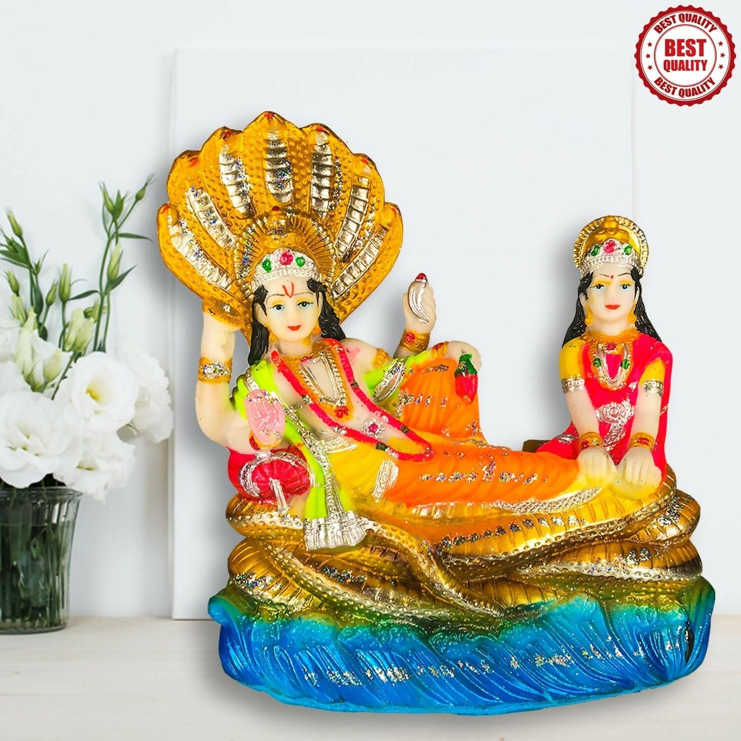 Blissful Polymer Unbreakable Action Lord Vishnu Laxmi Idol - Grab2buy