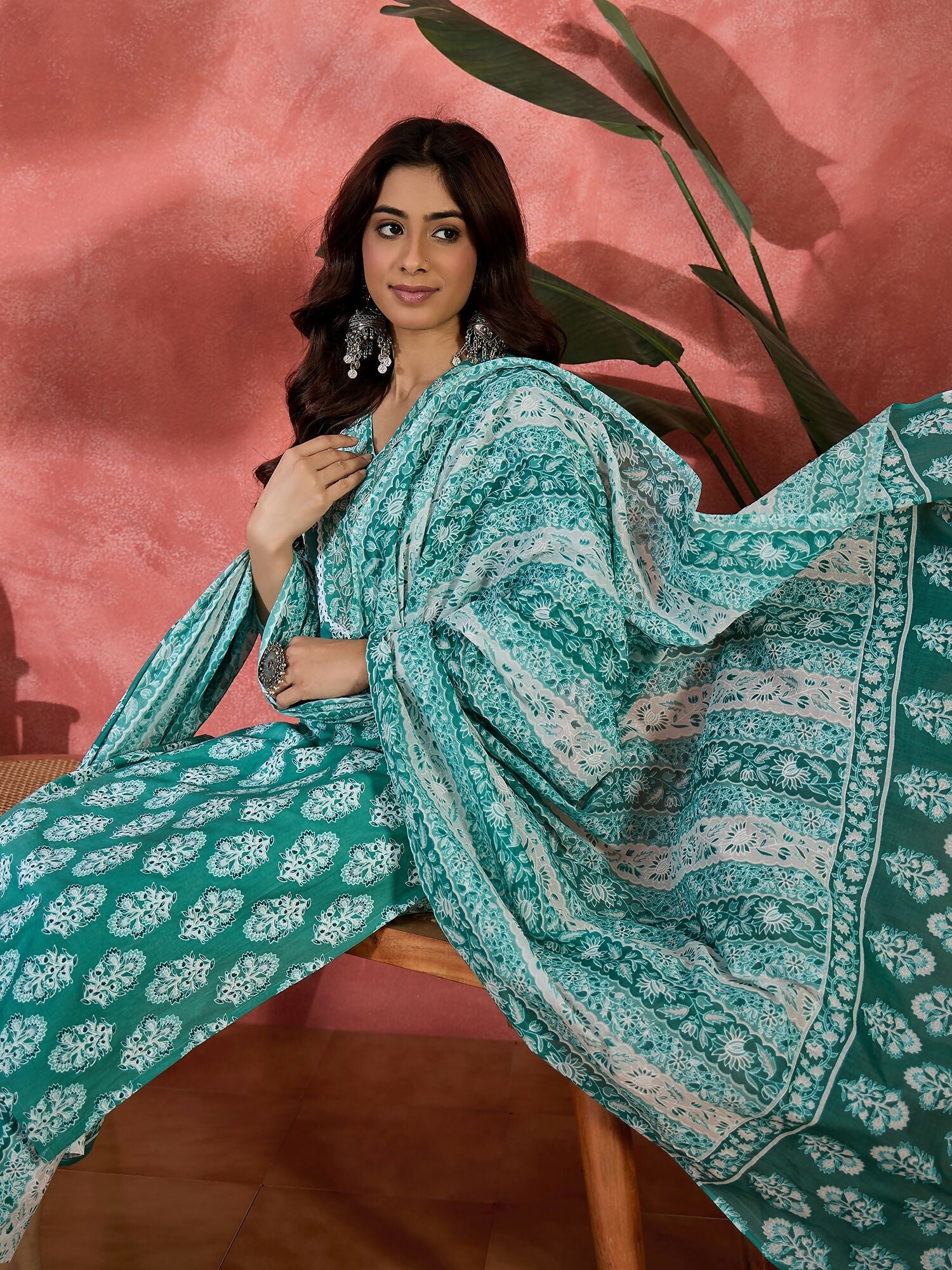 Joban Fashion Printed Teal Pure Cotton Kurta Set