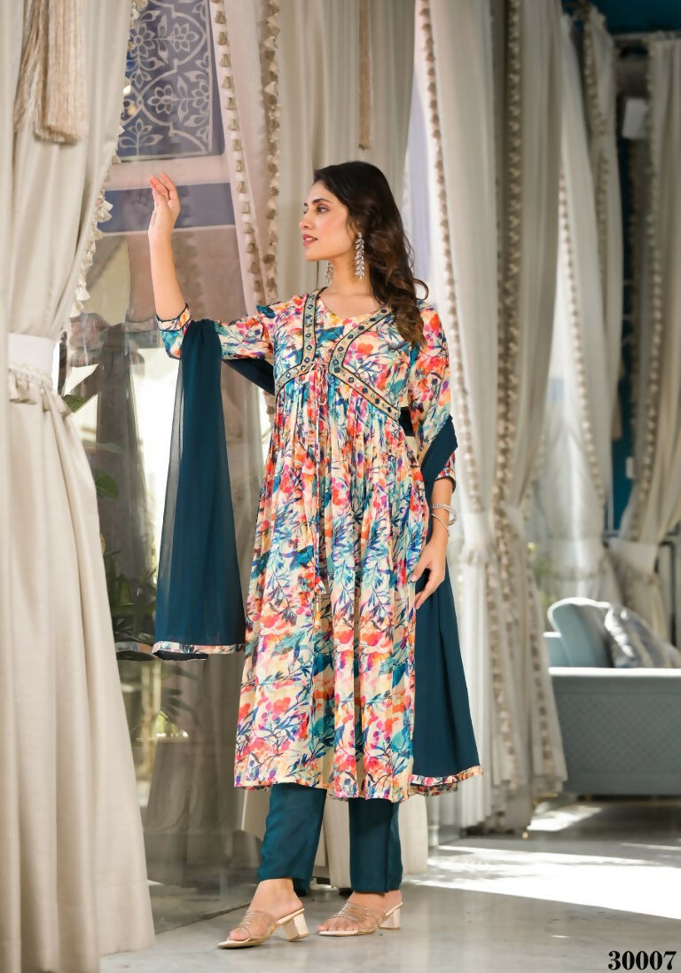 Designer Stylish Multi Slim Georgette Stitched Suit With Dupatta - Kiyara