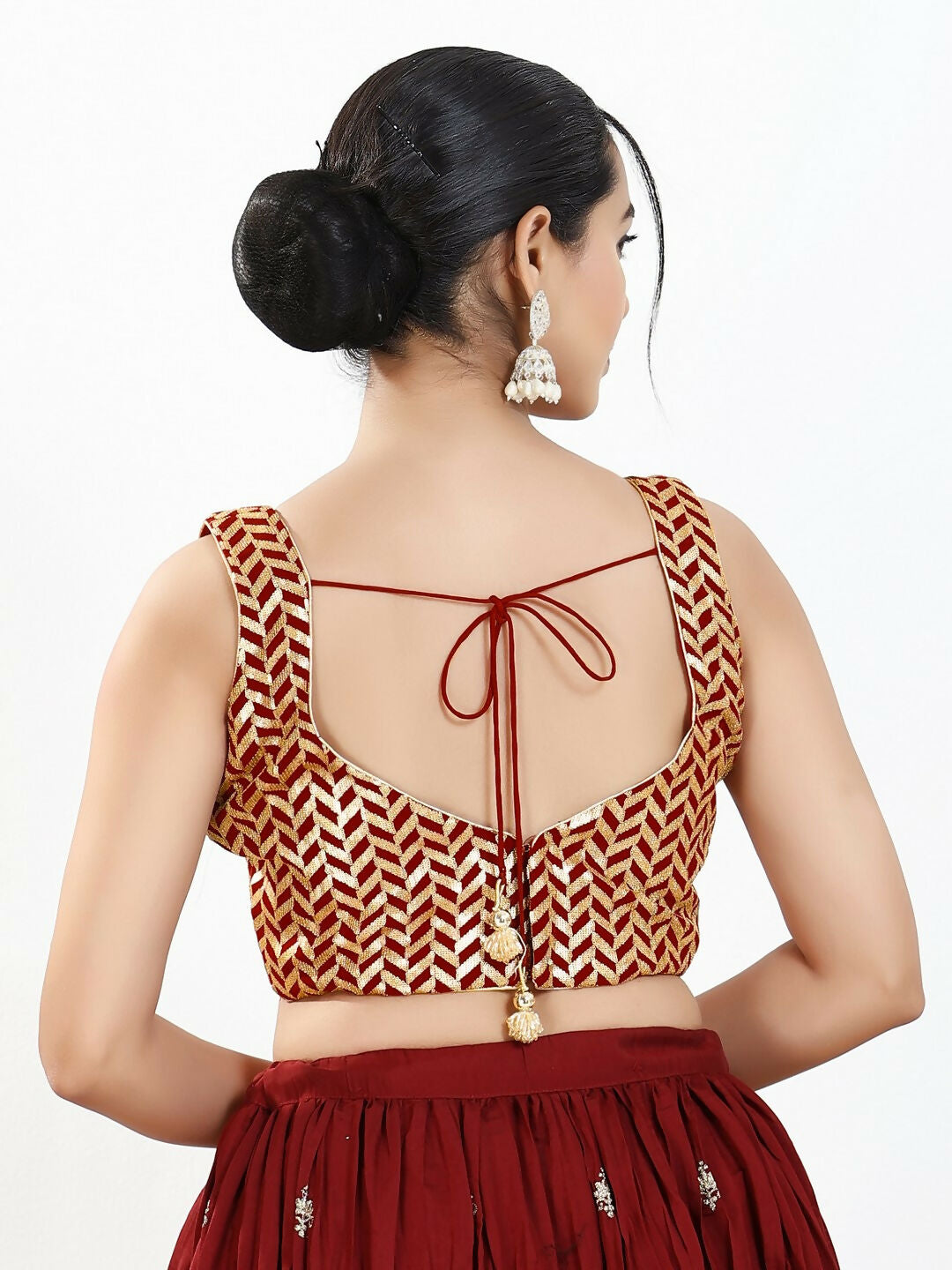 Joban Fashion Maroon Silk Padded Blouse With Sweetheart Neck Sleeveless