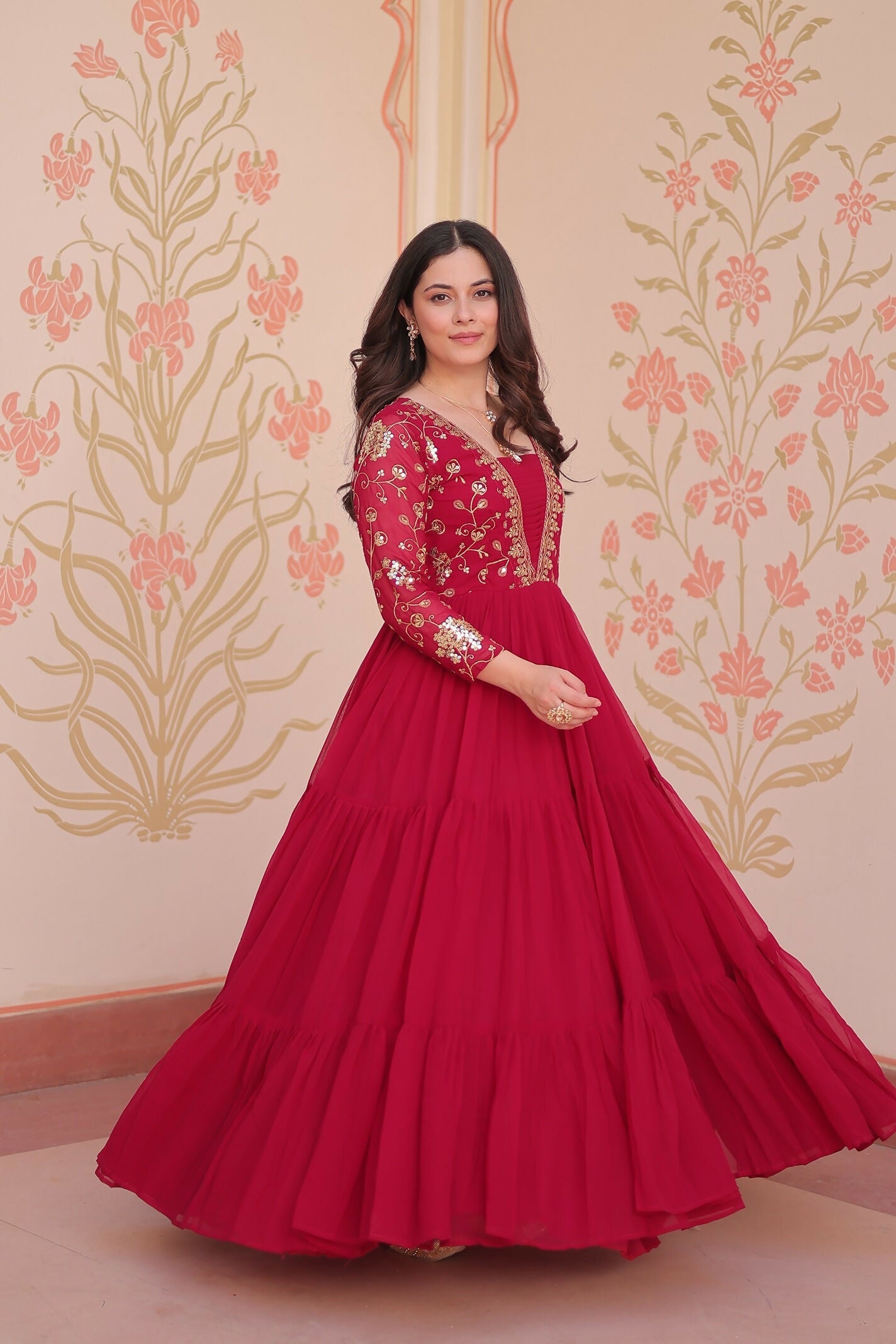 Joban Fashion Pink Georgette Sequence Embroidery Work Dress