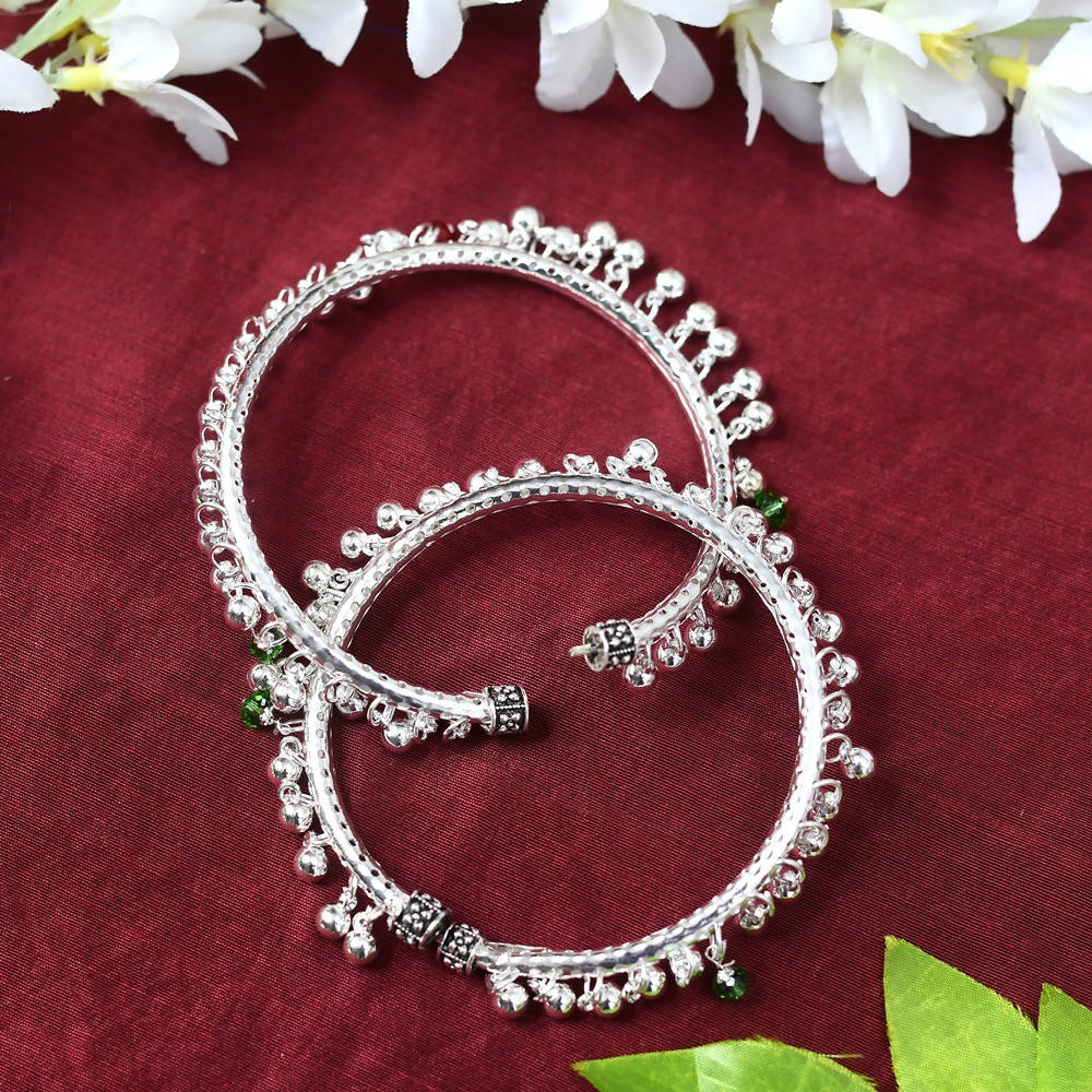 Mominos Fashion Kamal Johar Oxidised Silver Anklets With Muvvas