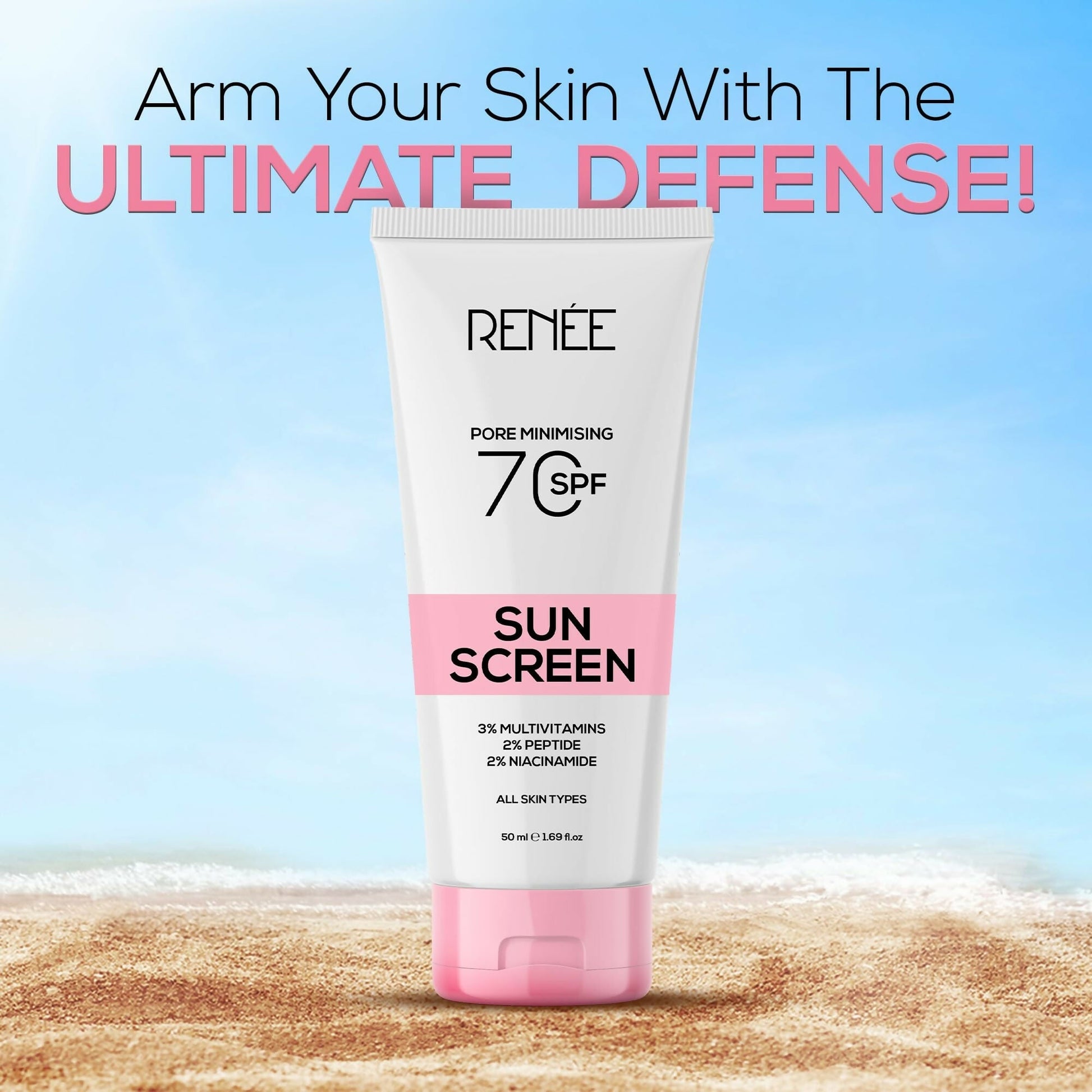 Renee Pore Minimizing Sunscreen SPF 70 With 2% Niacinamide, 2% Peptide & 3% Multivitamins 