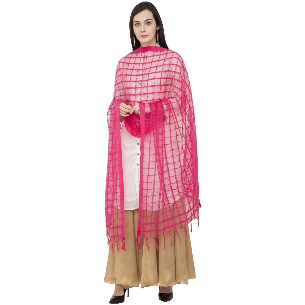 A R Silk Cotton Square Regular Dupatta Color Rani Dupatta or Chunni 