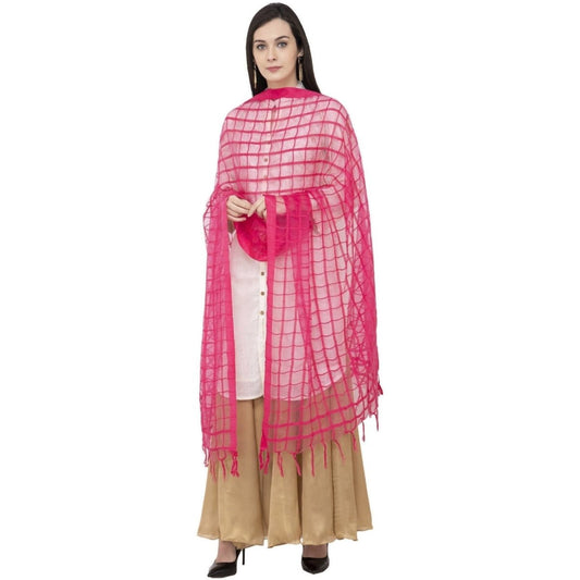 A R Silk Cotton Square Regular Dupatta Color Rani Dupatta or Chunni 