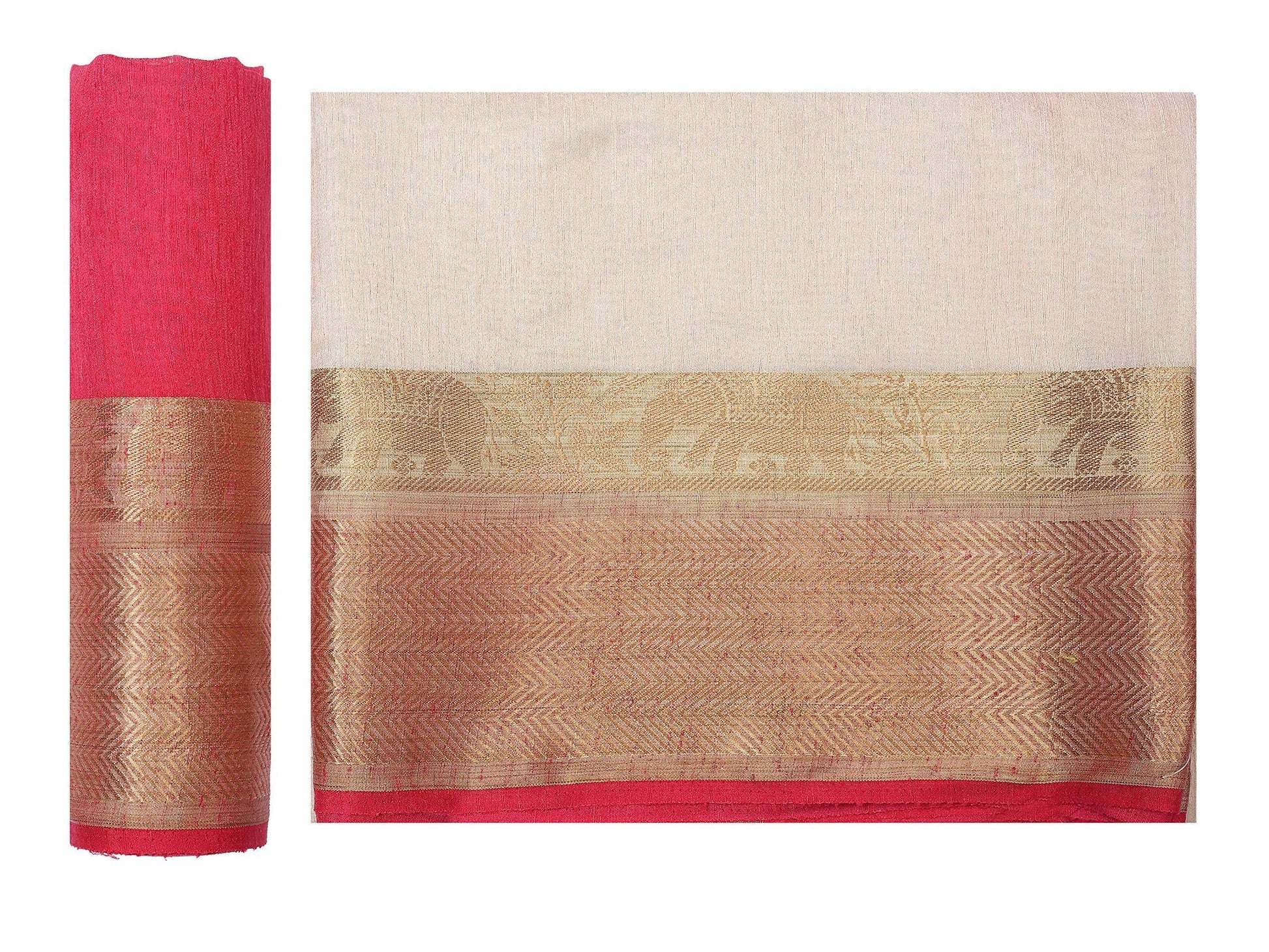 Mimosa Women's Beige Kanchipuram Linen Saree