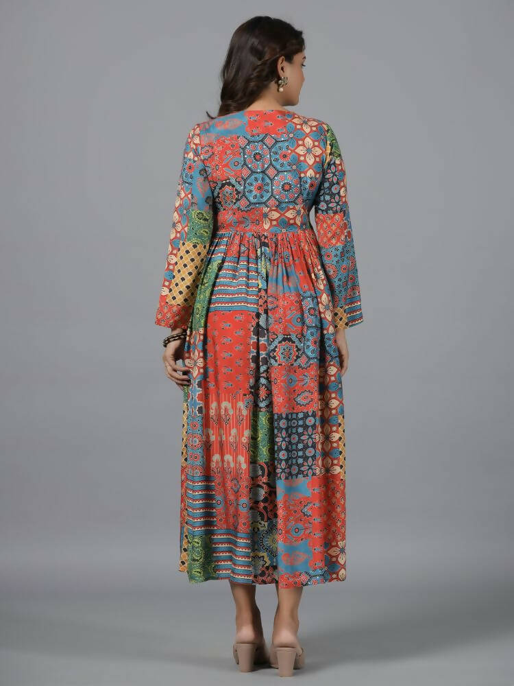 Juniper Women Red Muslin Printed Maxi Dress