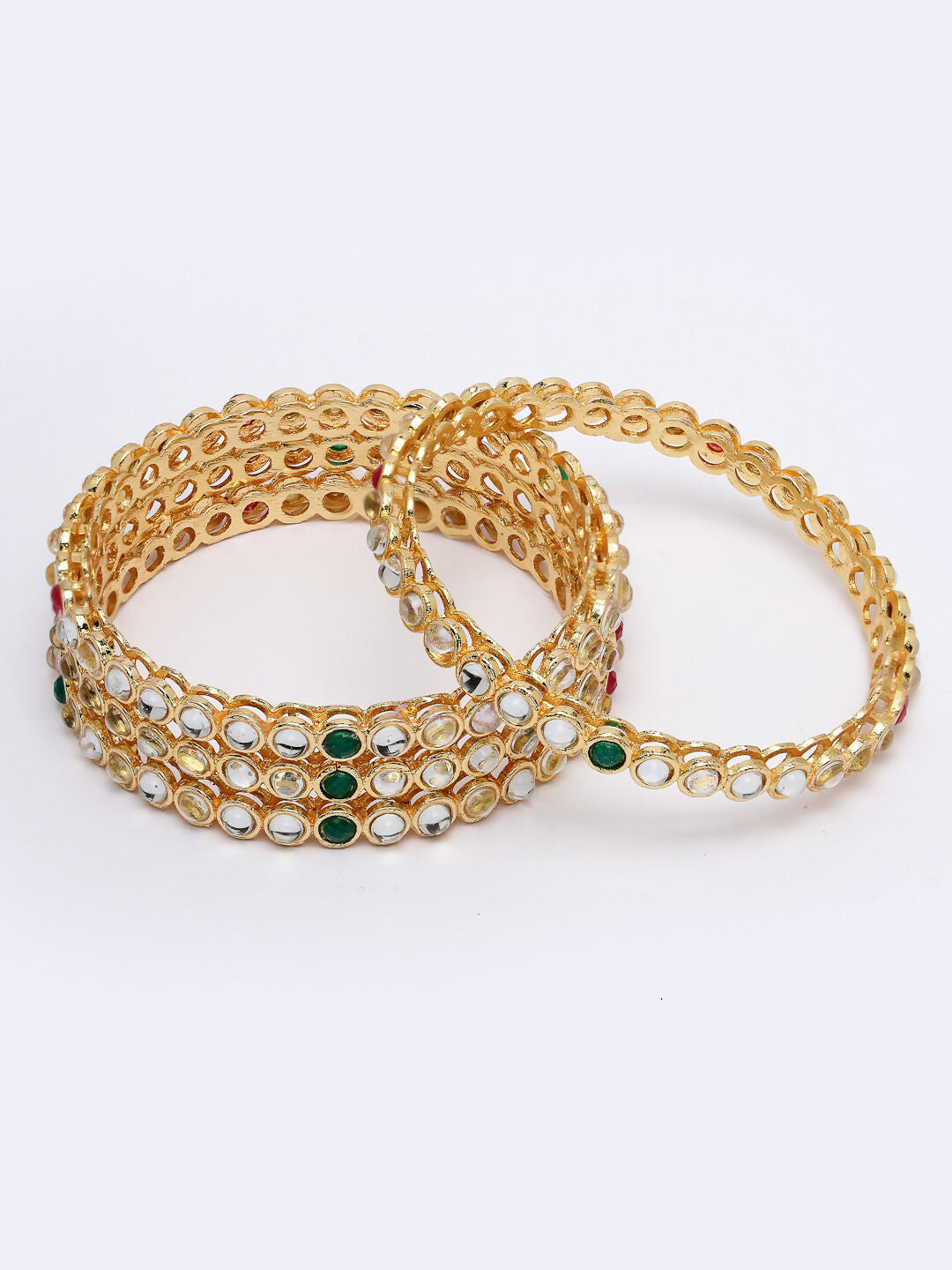 NVR Women Set of 4 Gold-Polished Kundan Studded Bangles 