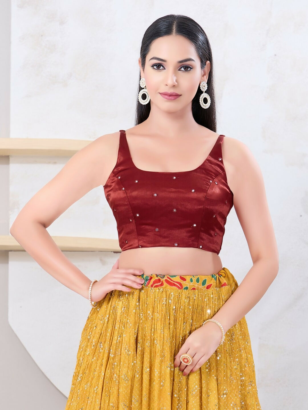 Joban Fashion Red Gajji Silk Sleeveless Back Open Blouse | Grab2Buy