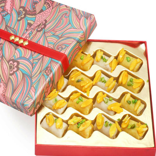 Ghasitaram Mini Assorted Kaju Rolls in Pink Box 