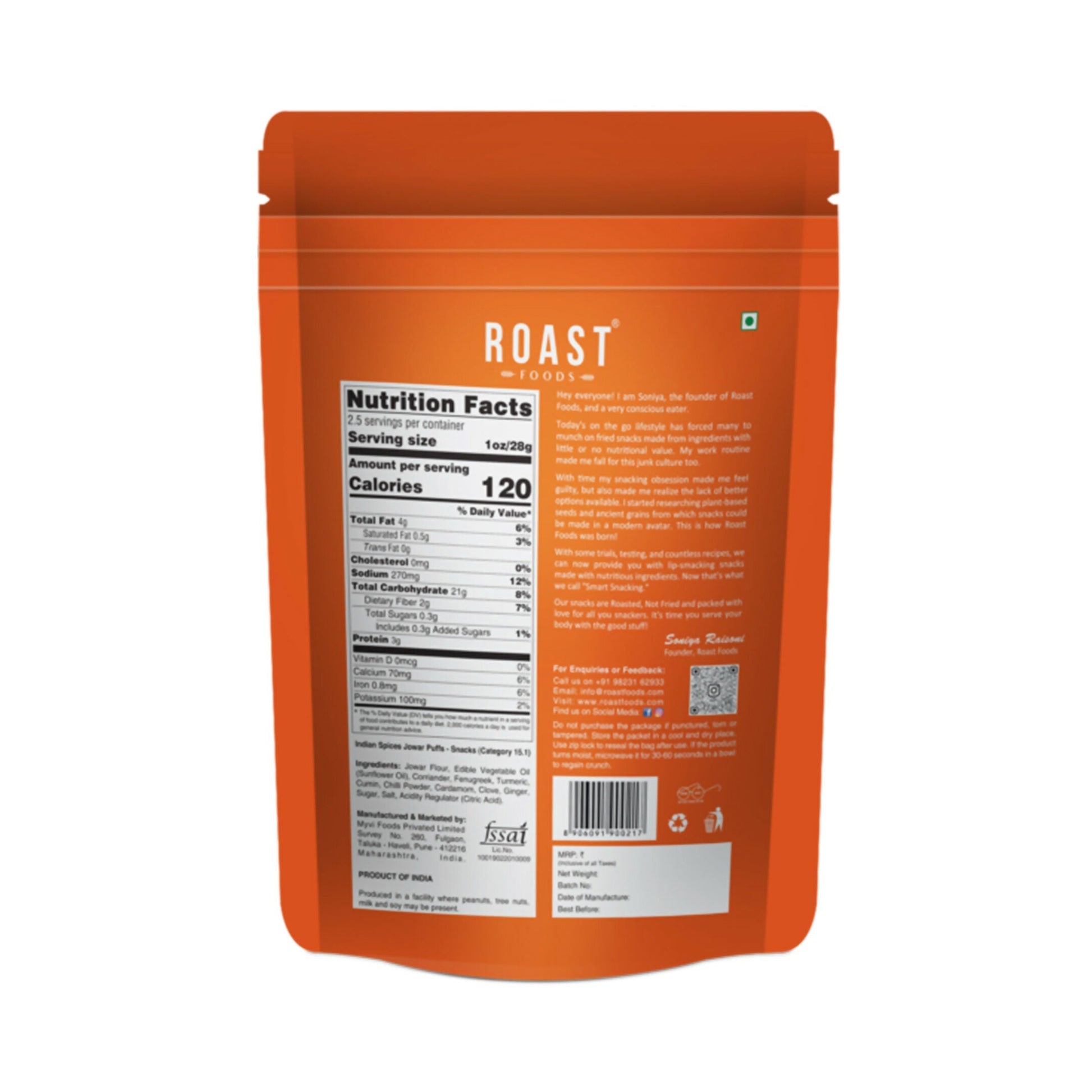Roast Foods Jowar Puff Indian Spices 