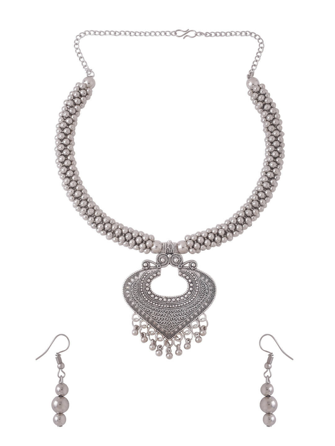NVR Women Silver Toned Oxidised Jewellery Set - Grab2buy