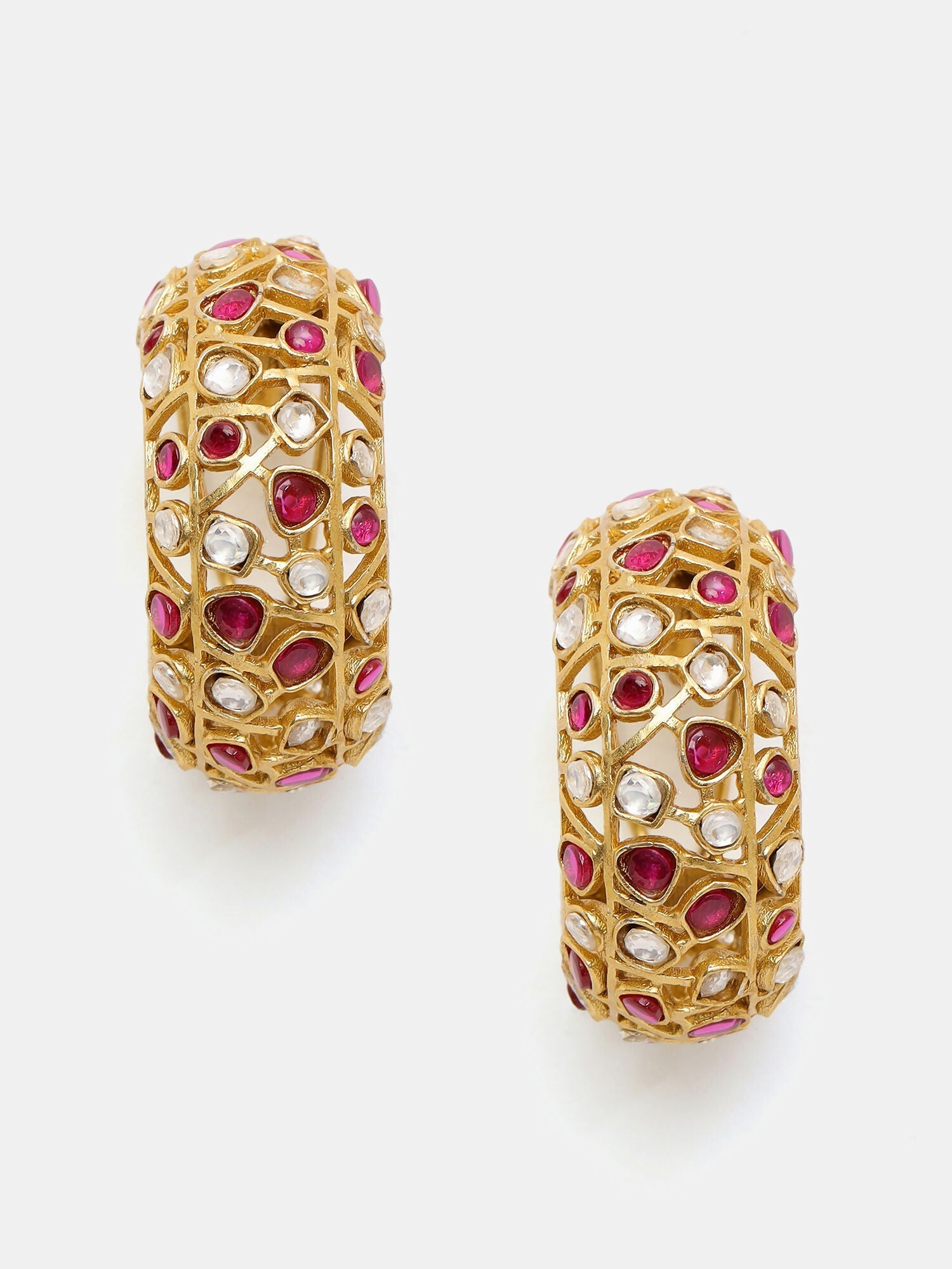Ruby Raang Gold Polished Maroon Round Kundan Loops | Swadesiicart