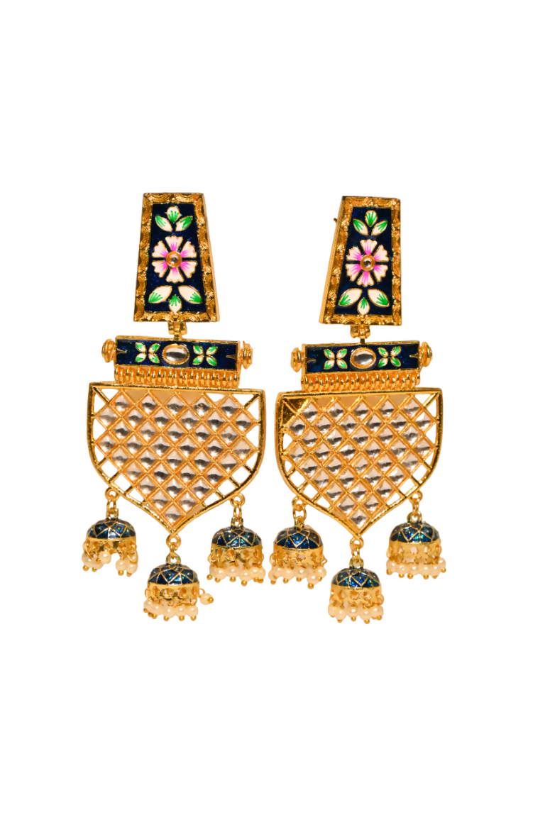 Blue Traditional Gold-Polished Meenakari Jhumka Jhumki Earrings Indian Jewellery For Women Girls By House of Ree House of Ree
