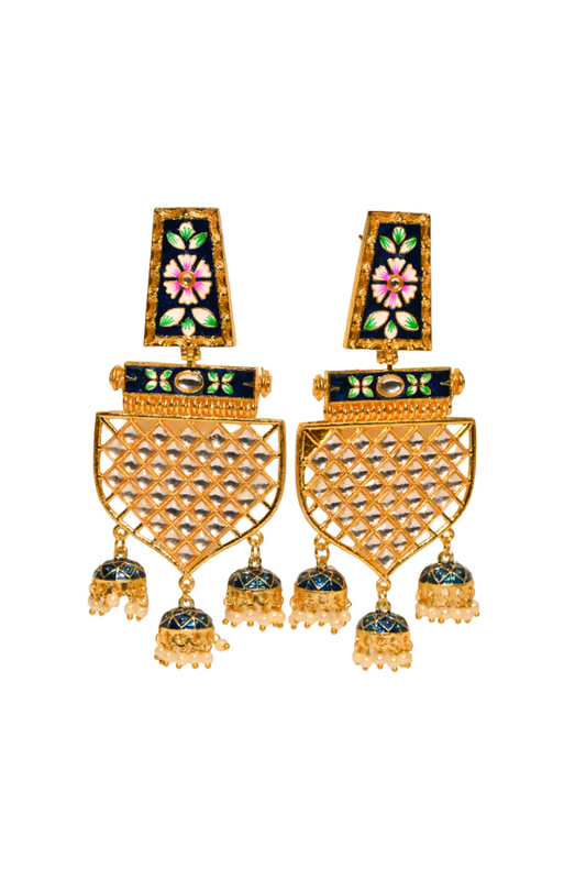 Blue Traditional Gold-Polished Meenakari Jhumka Jhumki Earrings Indian Jewellery For Women Girls By House of Ree House of Ree