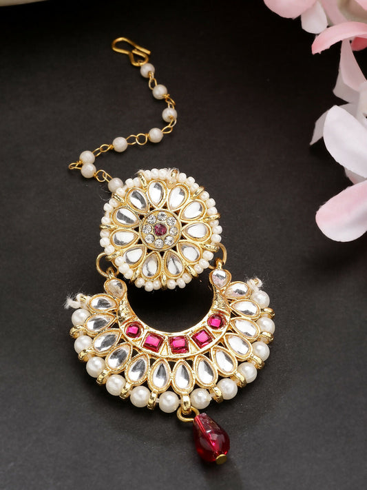 NVR Women's Gold-Polished CZ Stone-Studded Maang Tikka