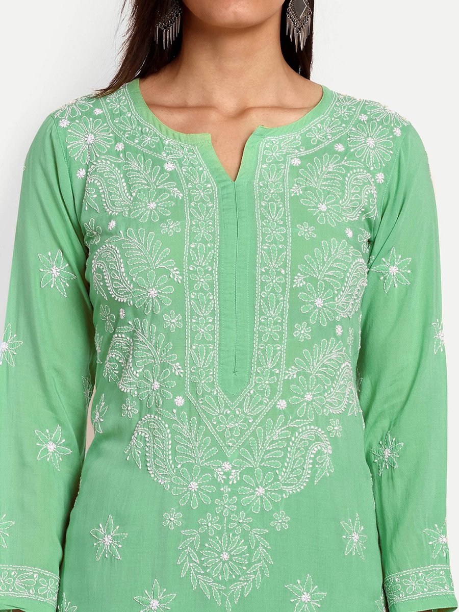 ADA Floral Embroidered Long Sleeves Regular Lucknowi Chikankari Kurta With Palazzos 