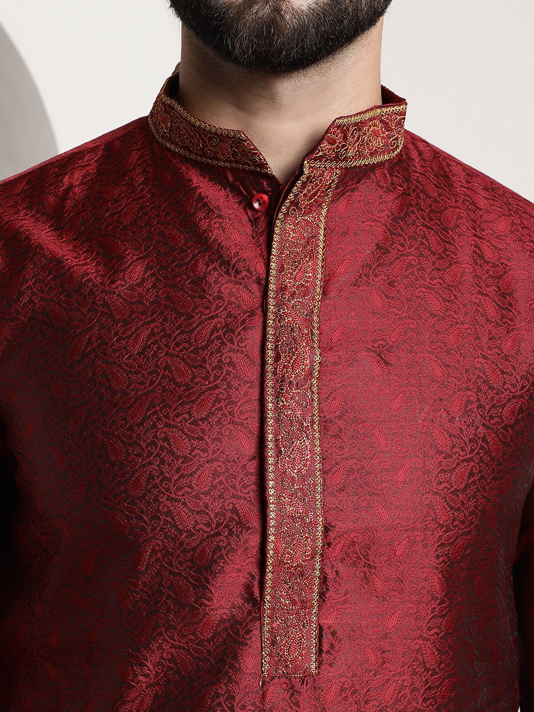 Sojanya Men Red Embroidered Straight Kurta 